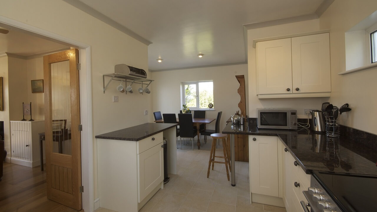 Dining kitchen with sea views